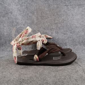 Sanuk Shoes Womens 6 Sandal Ankle Wrap Tie Floral Yoga Flat Comfort Casual Brown